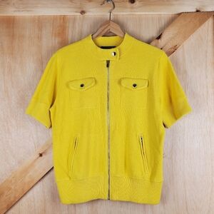LAUREN RALPH LAUREN Marigold Short Sleeve Knit Zip-up Moto Sweater Jacket Size L